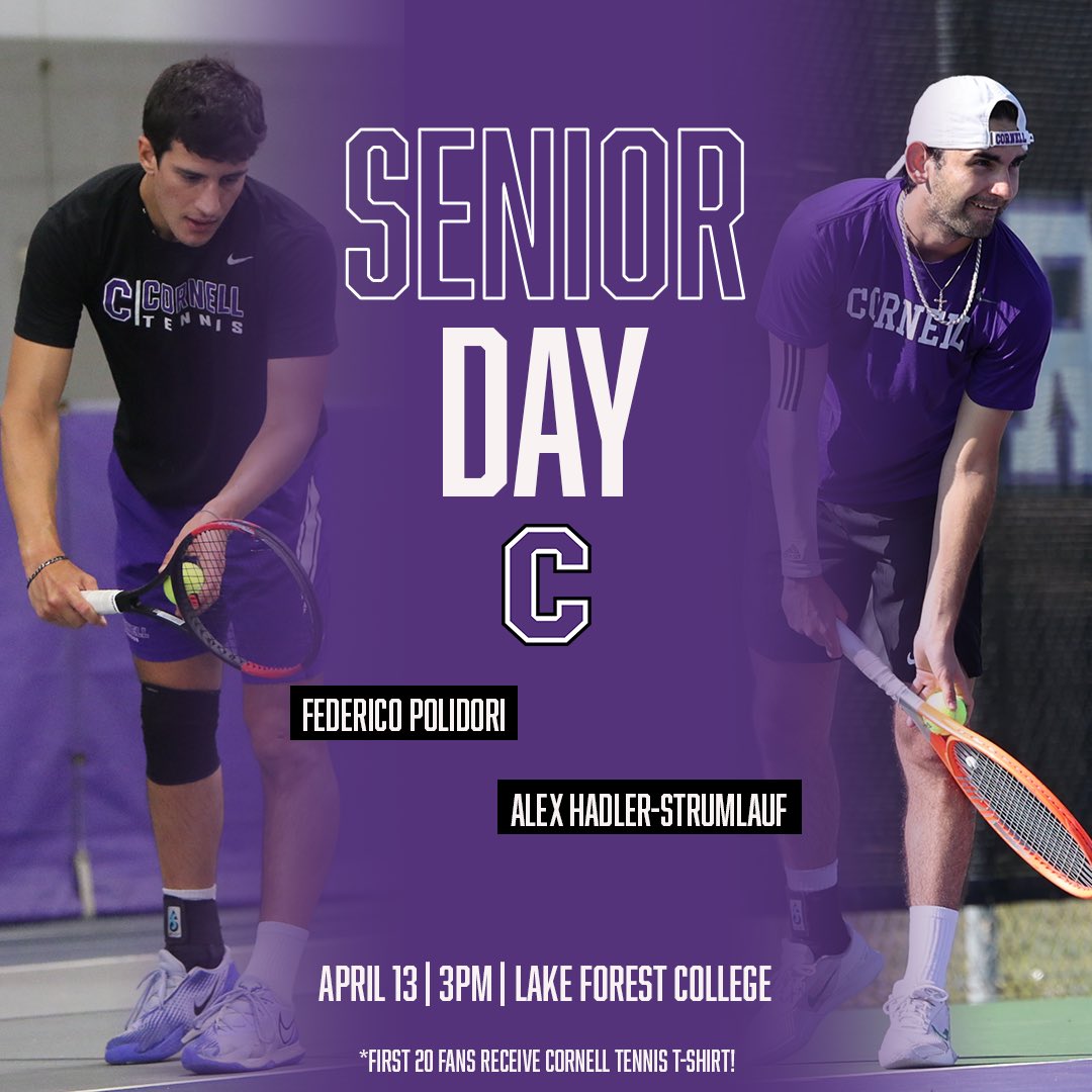 Come out to the Cornell Tennis Courts tomorrow to as we send off our two seniors! First 20 fans will receive a FREE Cornell tennis t-shirt! #GoRams🐏