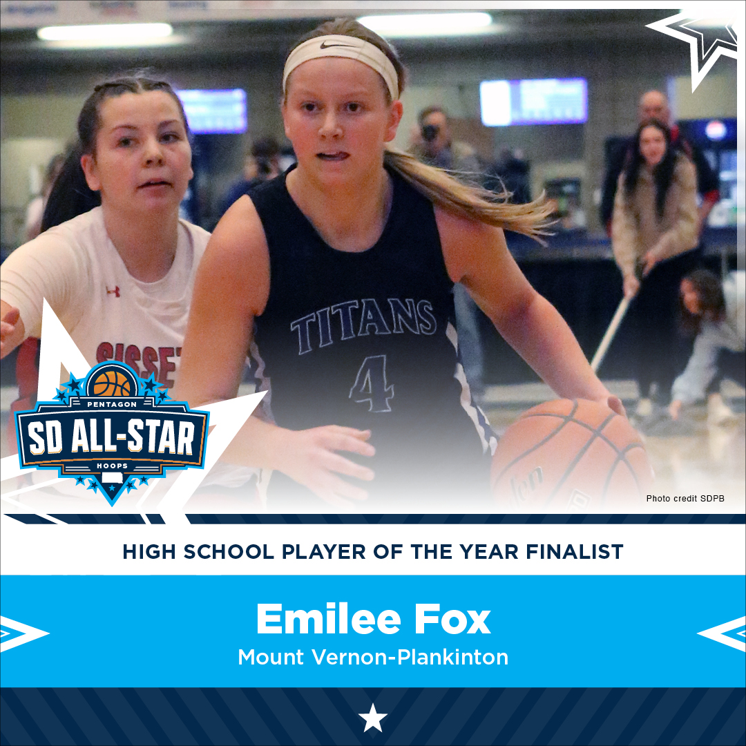 5th nominee for ⭐ SD All-Star ⭐ girls player of the year: @emilee__fox, a 5-foot-8 guard with @MVPLadyTitans. Emilee was honored with the Class A Spirit of Su Award & a career record of over 2,200 points. She'll play with @GoJacksWBB upon graduation. #SanfordSports