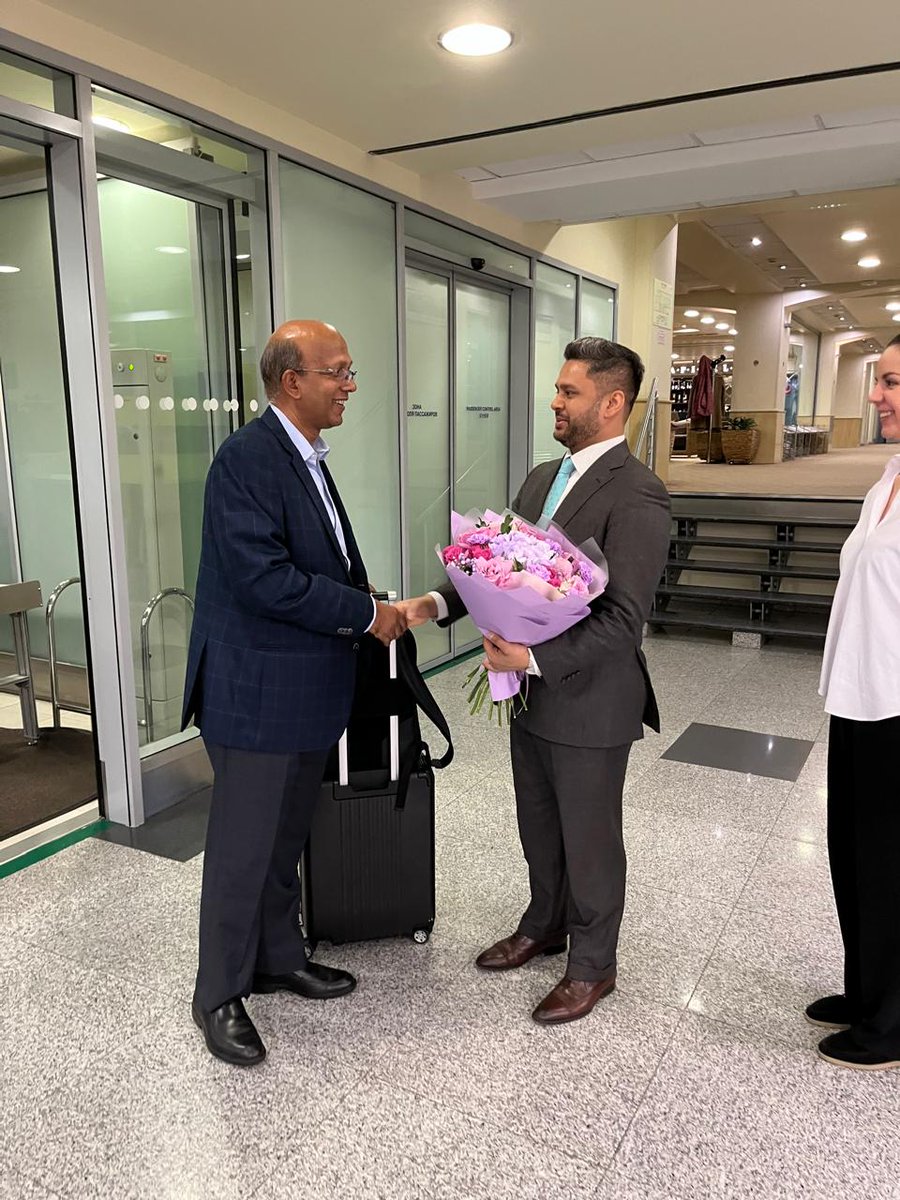 Ambassador @vkumar1969 is welcomed on arrival in Moscow by Department of State Protocol of @mfa_russia and @IndEmbMoscow officers led by DCM Gina Uika on 12 April 2024.