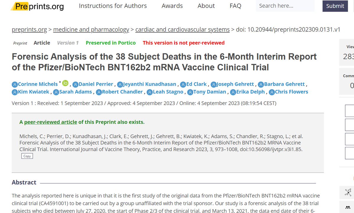 Most importantly, we found evidence of an over 3.7-fold increase in number of deaths due to cardiovascular events in BNT162b2 vaccinated subjects compared to Placebo controls. 
This significant adverse event signal was not reported by #Pfizer/BioNTech.
preprints.org/manuscript/202…