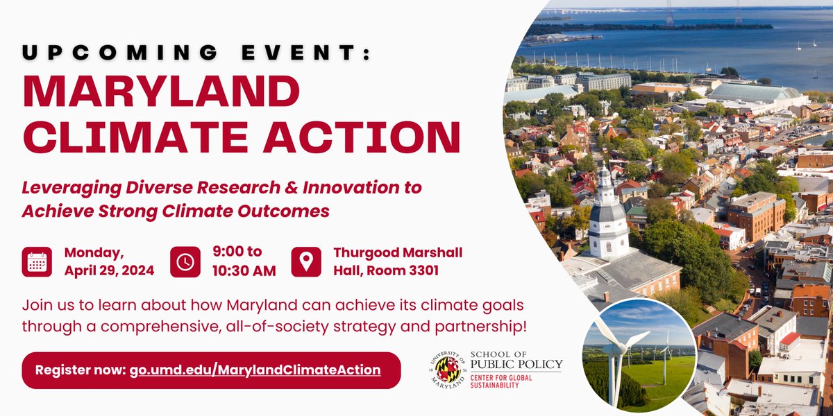 On Monday 4/29, @MDEnvironment Secretary Mcllwain will address the @UofMaryland campus! Join us to discuss how Maryland can achieve its climate goals through partnership and innovation with today and tomorrow’s leaders. Register now: go.umd.edu/MarylandClimat…