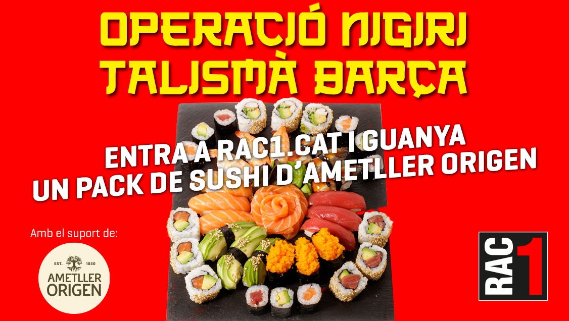 🙌𝐒𝐎𝐑𝐓𝐄𝐈𝐆 𝐀𝐌𝐄𝐓𝐋𝐋𝐄𝐑 𝐎𝐑𝐈𝐆𝐄𝐍 🍣 El sushi @AmetllerOrigen ha demostrat ser un talismà pel Barça. Vols guanyar una 'Caixa Mega Party' de 41 unitats de niguiris i makis? 👉 Apunta't en aquest formulari i entra al sorteig: radiocat.typeform.com/operacioniguiri #OperacióNiguiri