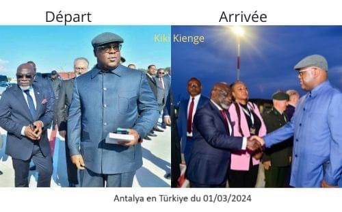 Une ancienne image du Président de la République Félix Tshisekedi circule sur les réseaux sociaux en réalité cette image est de Mars 2024 en Turquie et non une récente image de l'actuel déplacement mystérieux de FATSHI. Pour l'instant il est sur son lit 🛌 d'hôpital en Belgique.