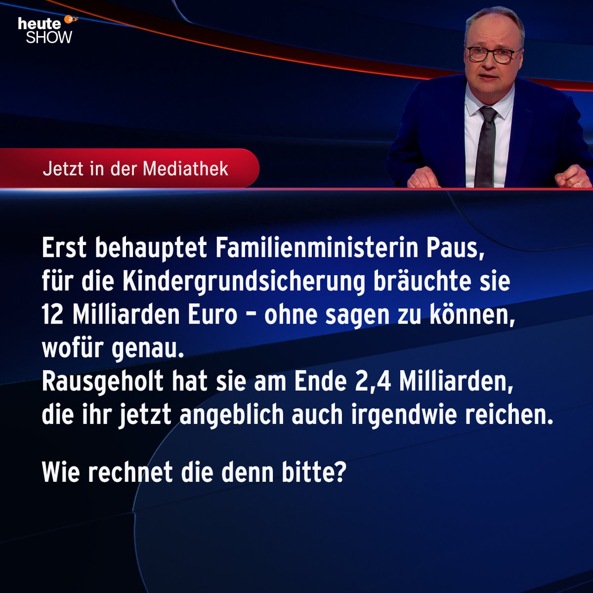 Wir verleihen der grünen Ministerin den Titel „Miss Kalkulie 2024“.
Die ganze #heuteshow gibt’s immer in der Mediathek: heuteshow.de