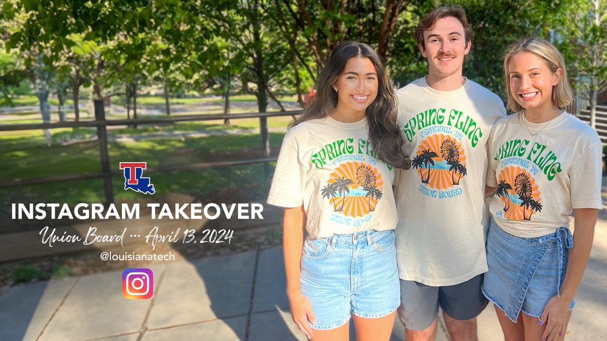 Our next Instagram student takeover is tomorrow and features @LATechUB's Reagan Patrick, Cade Jordan, and Madeline Kalmbach!

Tune in to our Instagram story all day as these three give you a special look at the annual Spring Fling festival!

📲 urlgeni.us/instagram/loui…