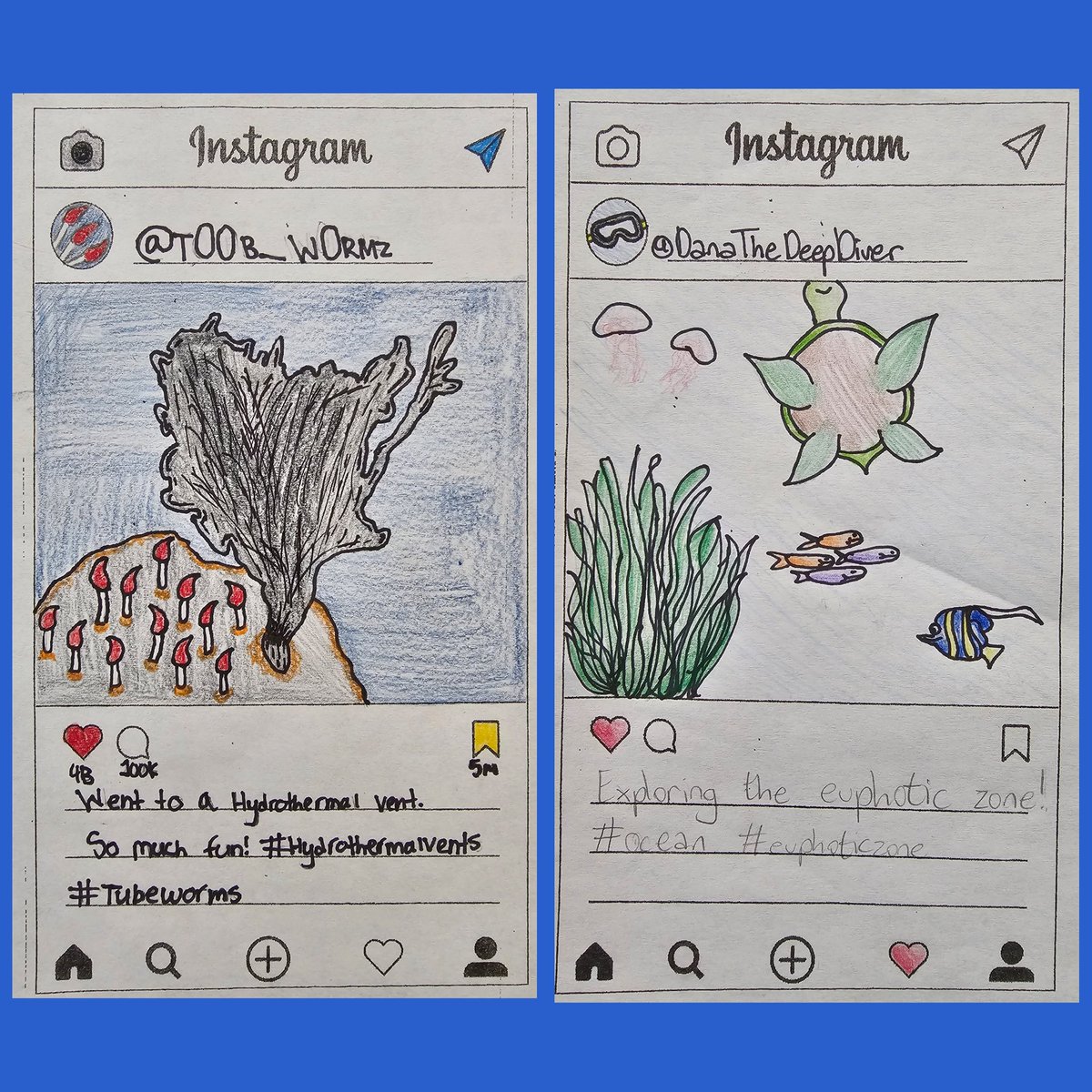8th graders @ROSArockets created Instagram posts from the perspective of various marine life. Creative exit tickets are a fun way to practice ocean vocabulary.