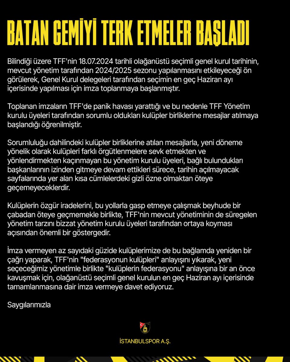 İstanbulspor, TFF tarafından kulüplere yapılan şantajı açıkladı.