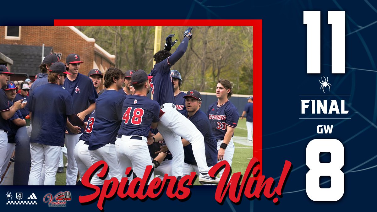 SPIDERS WIN! Final: Richmond 11, George Washington 8 Reinke gets the win and Hentschel the save in the #A10Base series opener over GW! Whitley, Jaffe, and O'Keefe all with home runs! #OneRichmond @SpiderAthletics @VentureTours