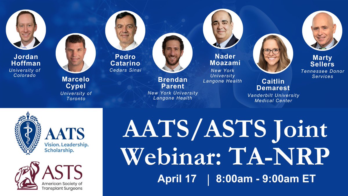 We're hosting a webinar with @ASTSChimera this Wednesday, April 17. Panelists will discuss the ethics and history of thoracoabdominal normothermic regional perfusion (TA-NRP) and host a live Q&A. Don't miss out on this deep dive! Register today: aats.org/events/aats-as…
