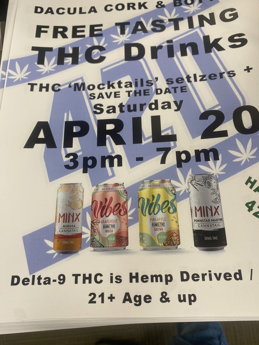 Yes.. I kn0w there is a misspelling on this page! #vibes #thc #dacula #daculacorkandbottle #drinktasting #freeevent #420Life #mocktails #minx 😂