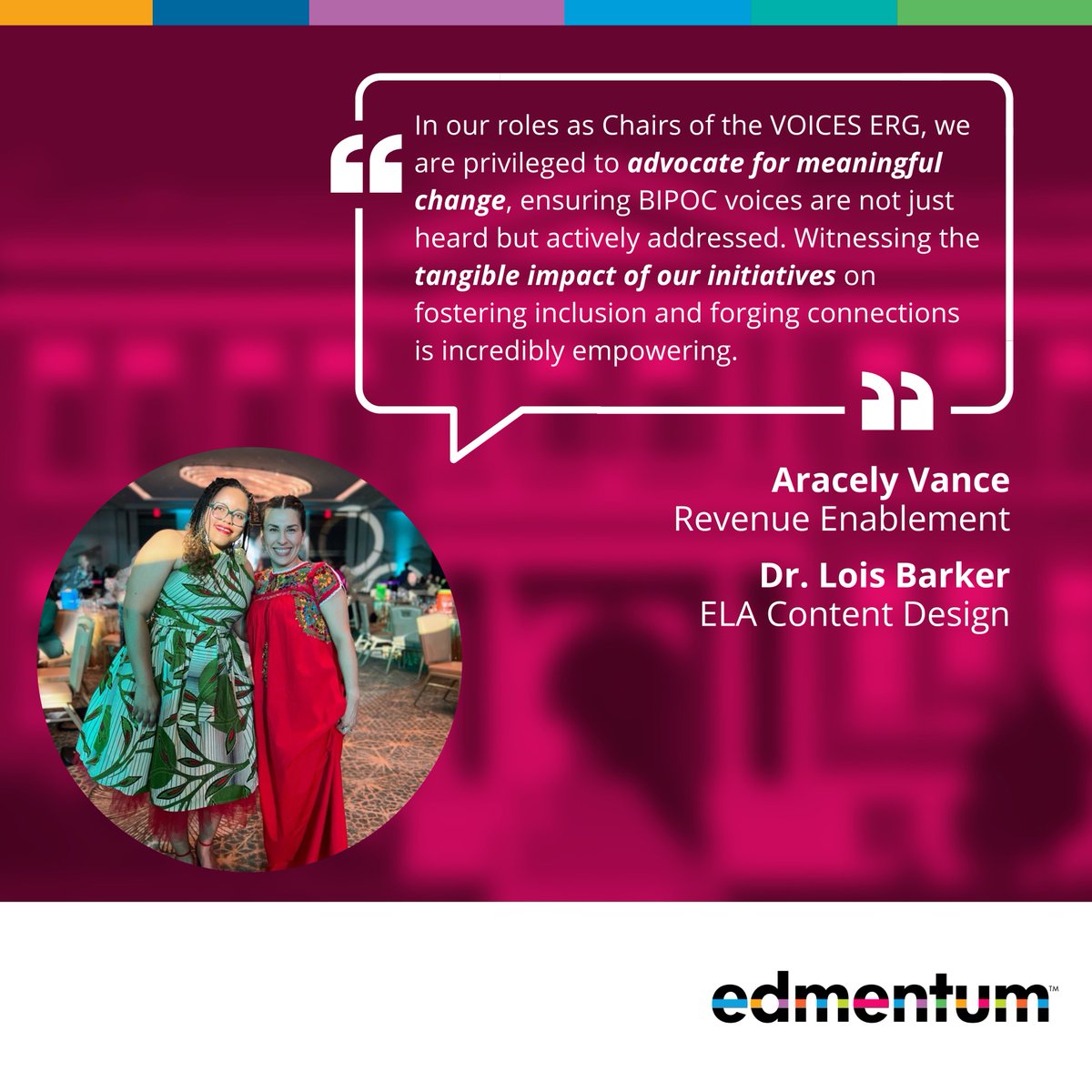 As we continue to celebrate #DiversityMonth at Edmentum, we'd like to shine a spotlight on our next featured Employee Resource Group (ERG): Voices! 🌈🌍 Hear from co-chairs, Aracely Vance and Dr. Lois Barker, how their ERG helps to amplify BIPOC voices within Edmentum: