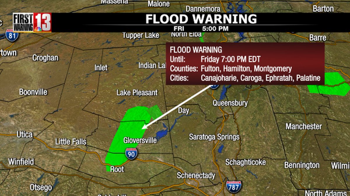 A flood warning has been issued for the areas in green. Go to NewsChannel13 for the latest.