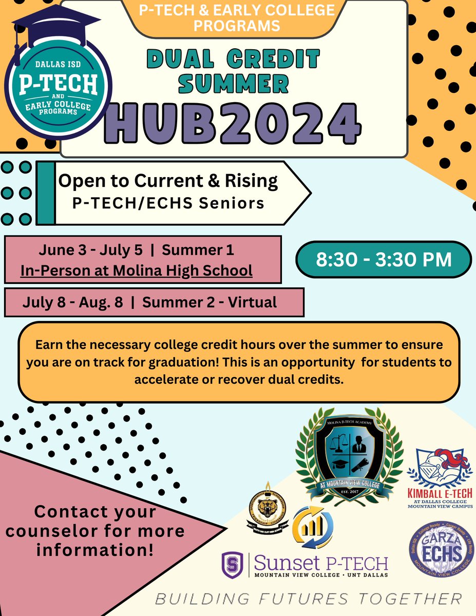 🌞Summer Programs for #MolinaBTECH are right around the corner! 🗓️Mark your calendars now to make sure you are in attendance! 🧑‍🎓For rising 9th - 12th graders! So many great opportunities!! @YeIbarra07 @MolinaHigh @JacobNunez27 @DISD_PTECH_ECHS