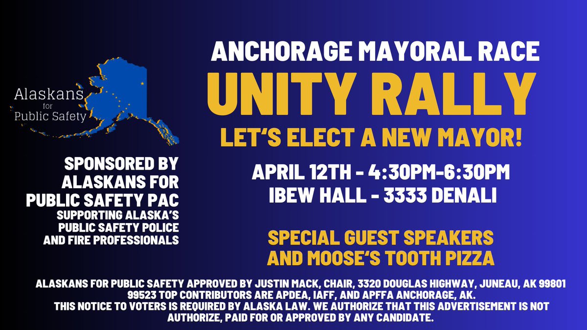 We hope to see you today as we come together to support new leadership in the Mayor’s Office and a new direction for Anchorage!