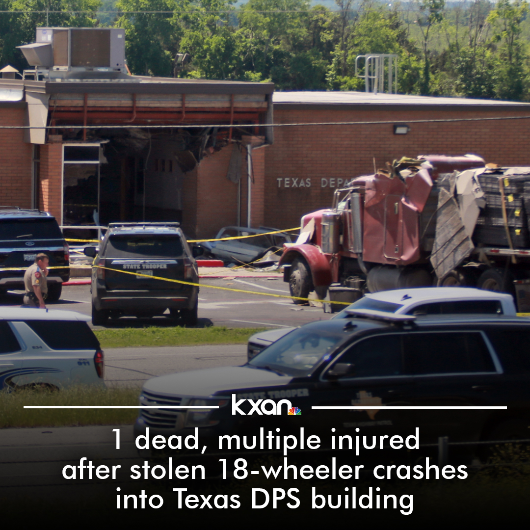 UPDATE | Texas DPS says a suspect was arrested after a stolen 18-wheeler crashed into a DPS office in Brenham, Texas, earlier today. One person died and others were seriously injured. trib.al/77ZNJL3