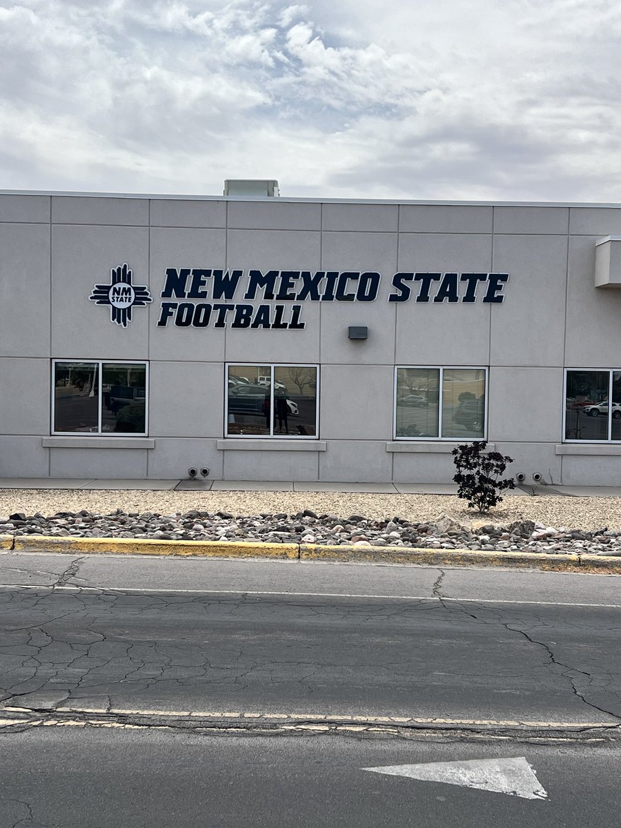 I Would Like To Thank @coachsteveirvin @TaylorMazzone1 @Coach_TSanchez & @JeffBowenACU For Allowing @KelleyBeMoore @anthny_garcia @CoachDowdy44 And I To Visit @NMStateFootball Facility And Talk Ball! Now, On Our Way To Grants, NM @PrepRedzoneNM @v_calistro @firestormfb