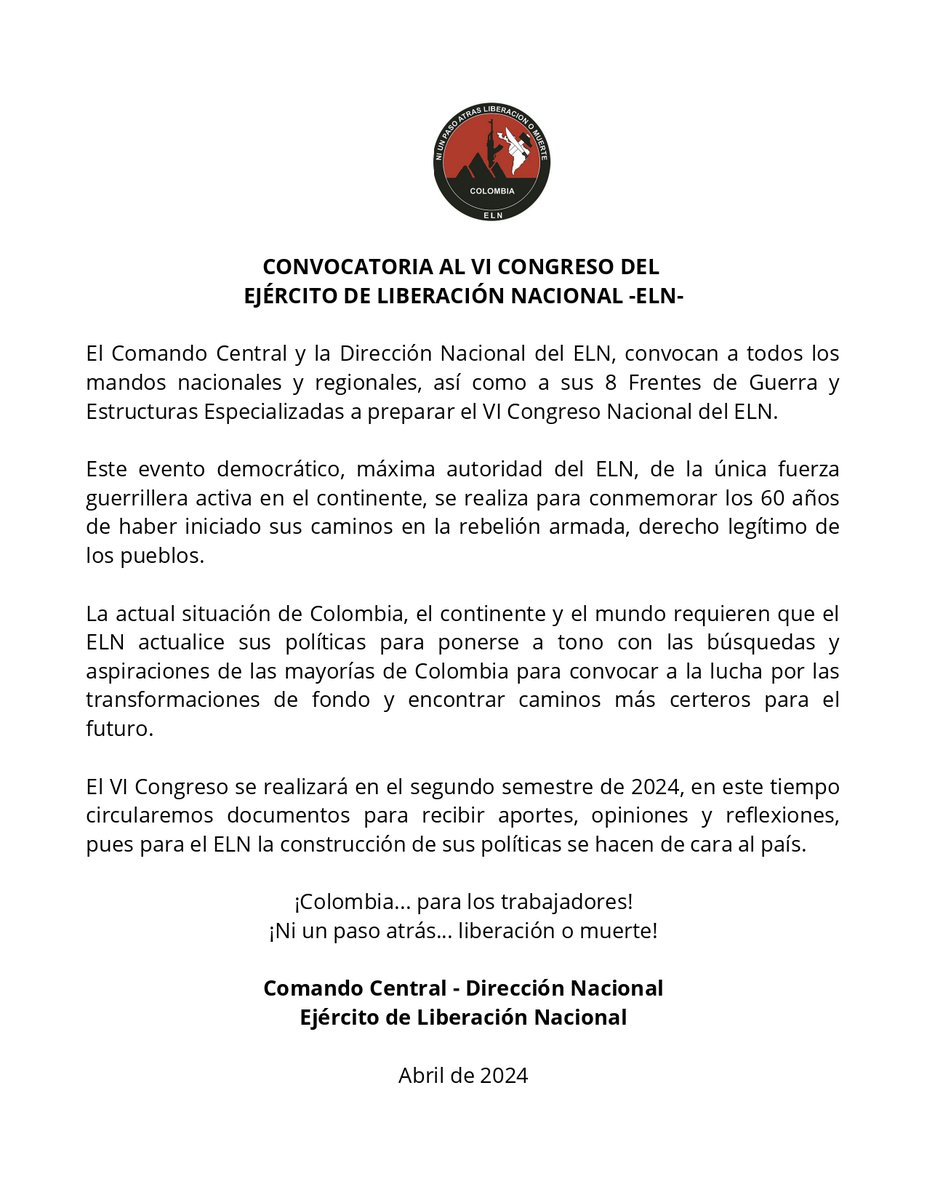#Nación | ELN convocó su VI Congreso para redefinir su rumbo político 👇 elnuevosiglo.com.co/nacion/eln-con…