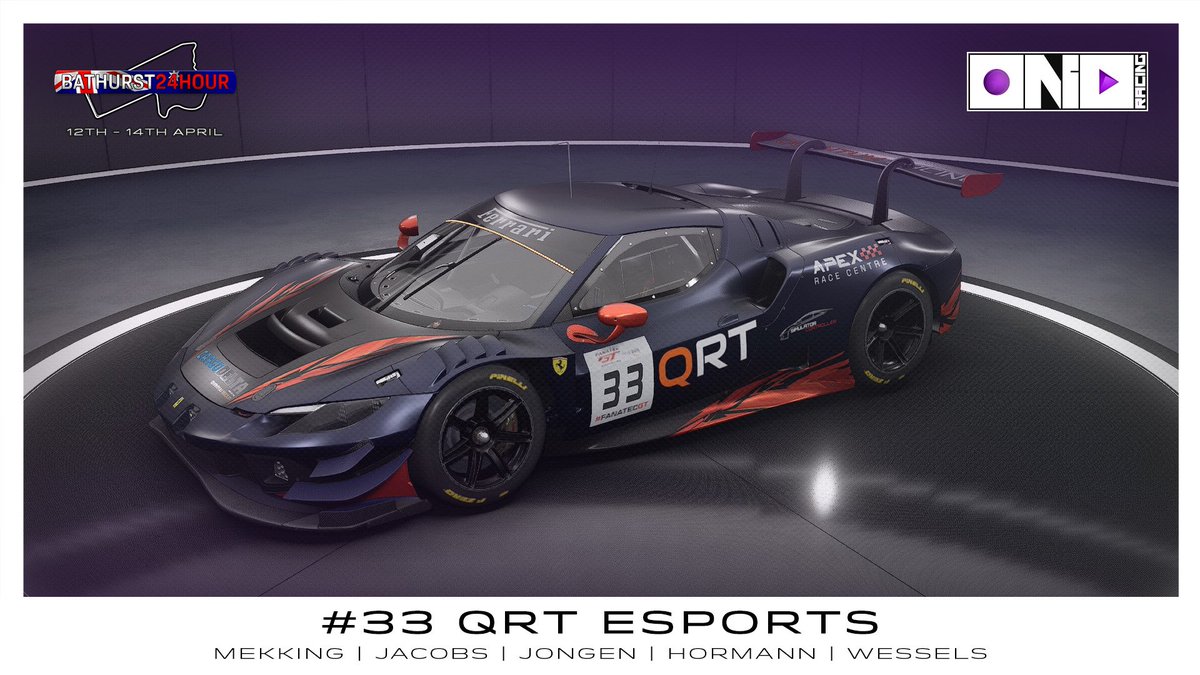 In about 13.5 hours we will start with the #QRT_eSports nr.33 Ferrari 296 GT3 in the #oNiD_racing 24h Bathurst