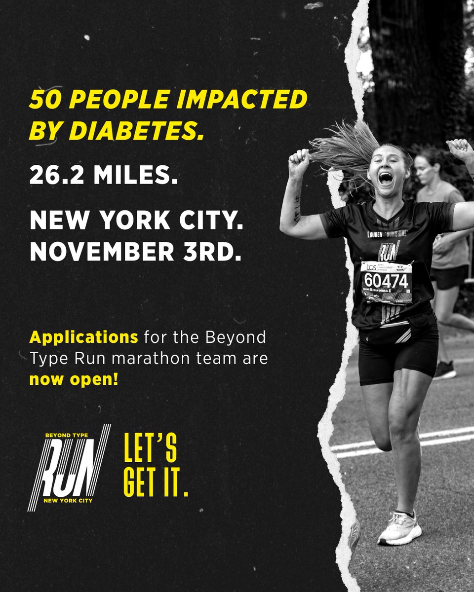 If you’ve dreamed of running the world’s largest marathon with a team of people who understand what it means to thrive with diabetes, apply to run the 2024 @nycmarathon with Beyond Type Run. Applications will close Friday, May 3rd. Apply now! 👇 beyondtype1.org/marathon/