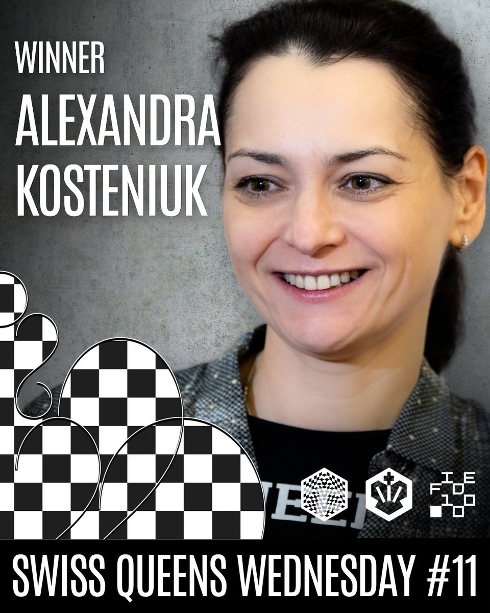 GM Alexandra Kosteniuk @chessqueen wins Swiss #QueensWednesday for the second time! 🤩

🇨🇭 Alexandra won the 11th edition with an impressive 9½/11 score!  🇵🇱 IM Alina Kashlinskaya won 🥈 second place, and IM Polina Shuvalova 🥉 third! Congratulations! 👏 👏

ℹ️ The Swiss Queens