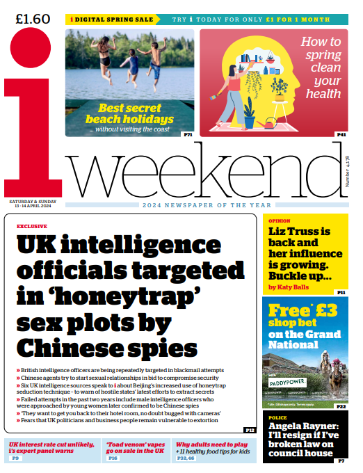 Weekend front page: UK intelligence officials targeted in ‘honeytrap’ sex plots by Chinese spies #TomorrowsPapersToday Latest by: @Richard_AHolmes trib.al/8FDVh9n