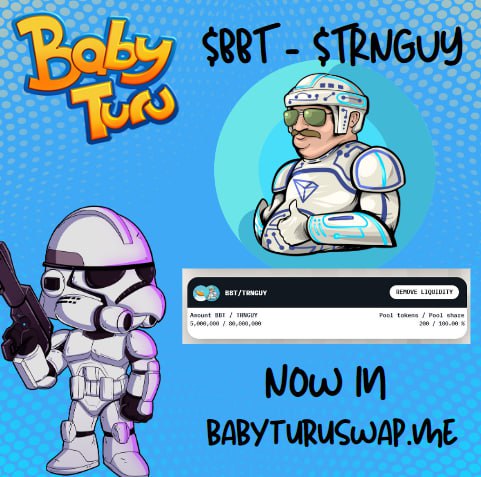 We have some more exciting news 🎉 We added a new pair on BabyTuruSwap.me #BabyTuru - #TRNGuy 🚀 The more traffic we drive to BabyTuruSwap, the more we earn to buy back $BBT from the market 😉 Let's keep the momentum going 💪 #BabyTuru #BBT #DEX #TRX #TrnGuy