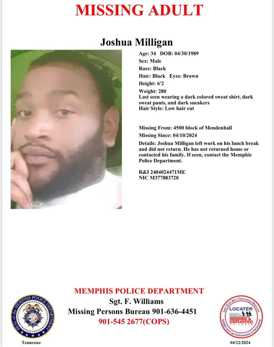 Have you seen Joshua Milligan? Report #2404024471ME