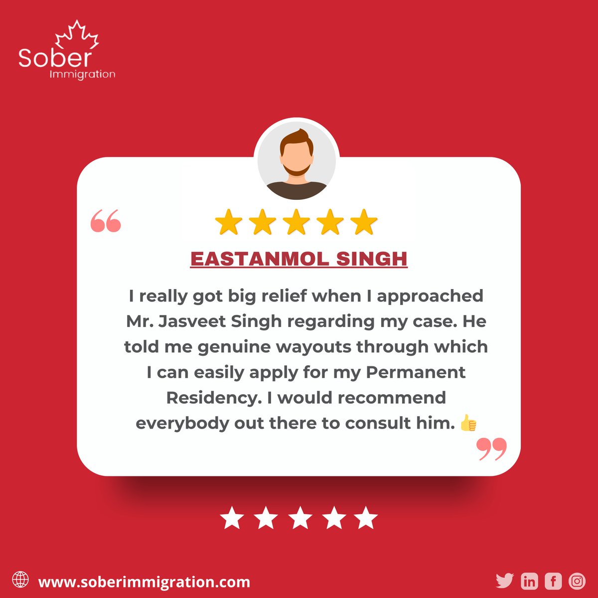Thank you for trusting us with your immigration journey! #ClientSatisfaction #ImmigrationSuccess #HappyClient #PositiveFeedback #ClientReview #Grateful #ExcellentService #ImmigrationExperts #SatisfiedCustomer #CustomerExperience #ThankYou #SuccessStory #ClientTestimonial