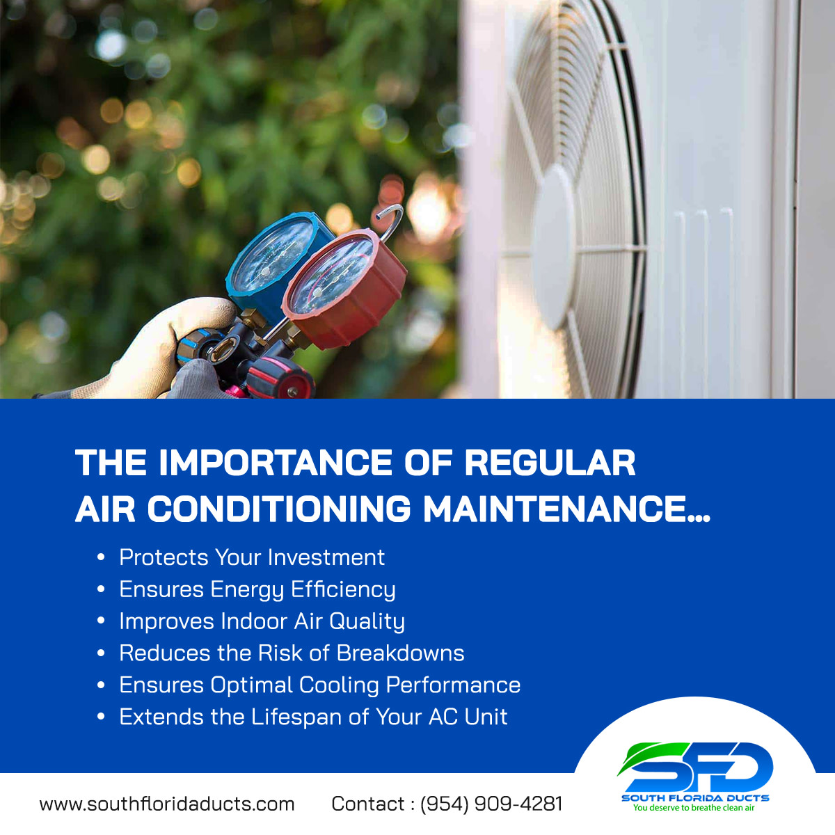 The Importance of Regular Air Conditioning Maintenance…
LEARN MORE... southfloridaducts.com/the-importance…

#airconditioning #airconditioningmaintenance #hvac #acrepair #airconditioningrepair #acreplacement #airconditioningreplacement #acfilters #airconditioningfilters #fortlauderdale