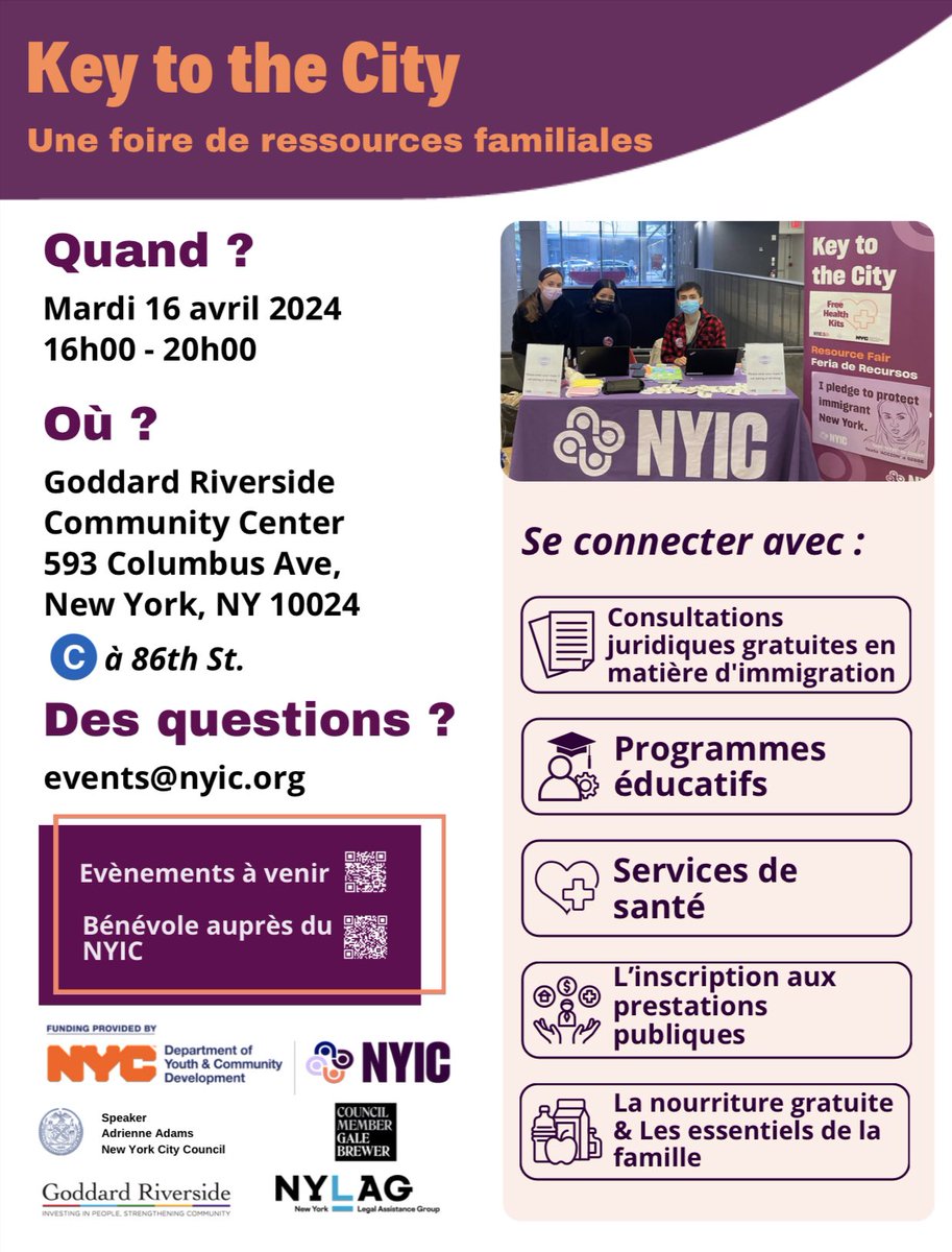 🔑 KTTC: Join us this Thurs, April 16 for our Key to the City: A Family Resource Fair! There’ll be free immigration legal consultations, health services, and MORE! ⏰: 4pm-8pm 📍: 593 Columbus Ave, New York, NY 10024 (Goddard Riverside Community Center)