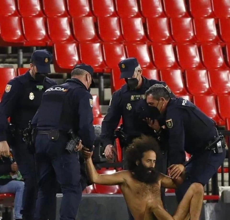 Mo Salah being escorted off the pitch after losing 3-0 at home to Atalanta…