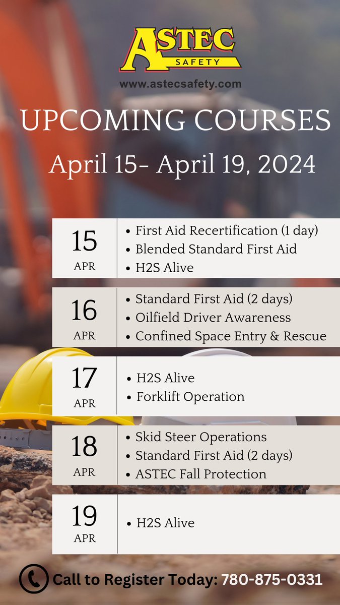 Looking for safety training next week? Check out the list of courses in Lloydminster! SPOTS ARE FILLING QUICK! Phone 780-875-0331 today. 

ALSO we are running two virtual @Utility_Safety Locating 101 courses on Tuesday April 16th & Thursday April 18th! 
#lloydminster #digsafe