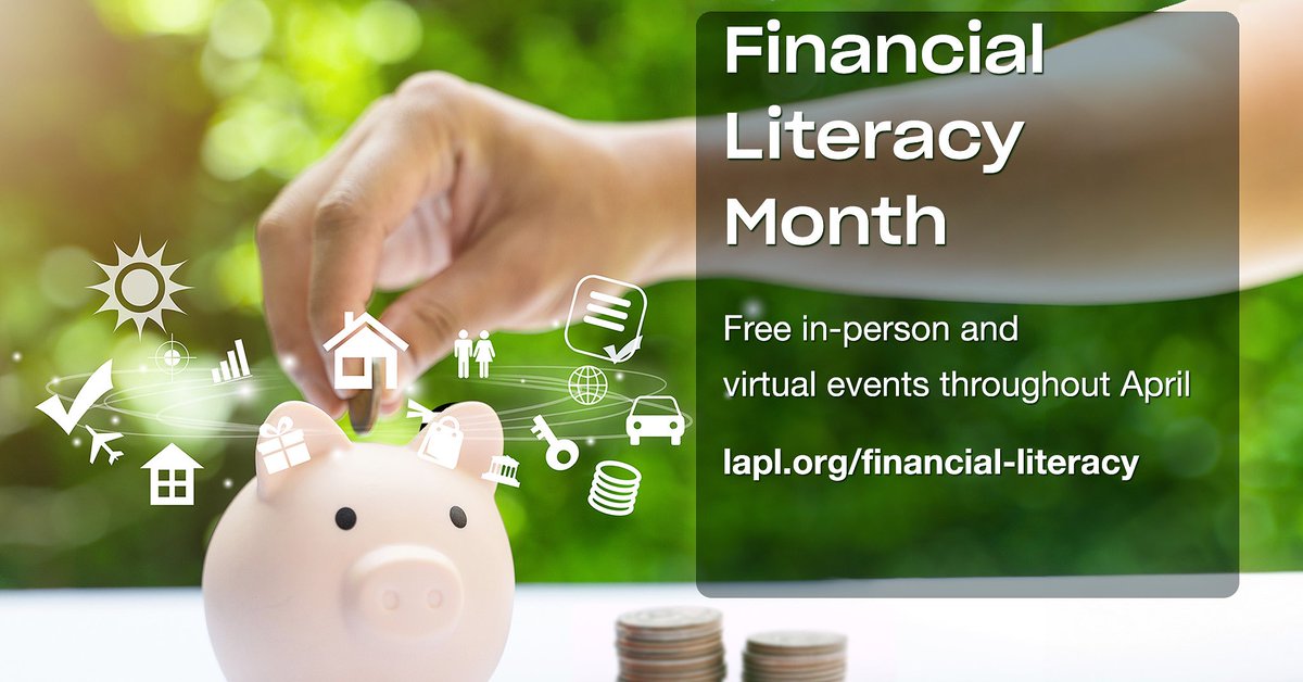 The ninja is celebrating Financial Literacy Month! Join us for educational workshops, and Financial Literacy Days online and throughout the system! Find out more at lapl.org/financial-lite…