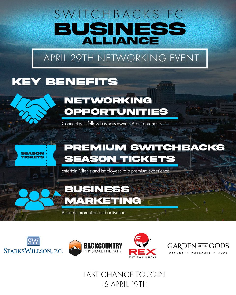 Last chance to join the Switchbacks Business Alliance for the 2024 season is on April 19th! To learn more info about how to join, click the link below: hubs.la/Q02jf0Dy0 #forthesprings #switchbacksfc