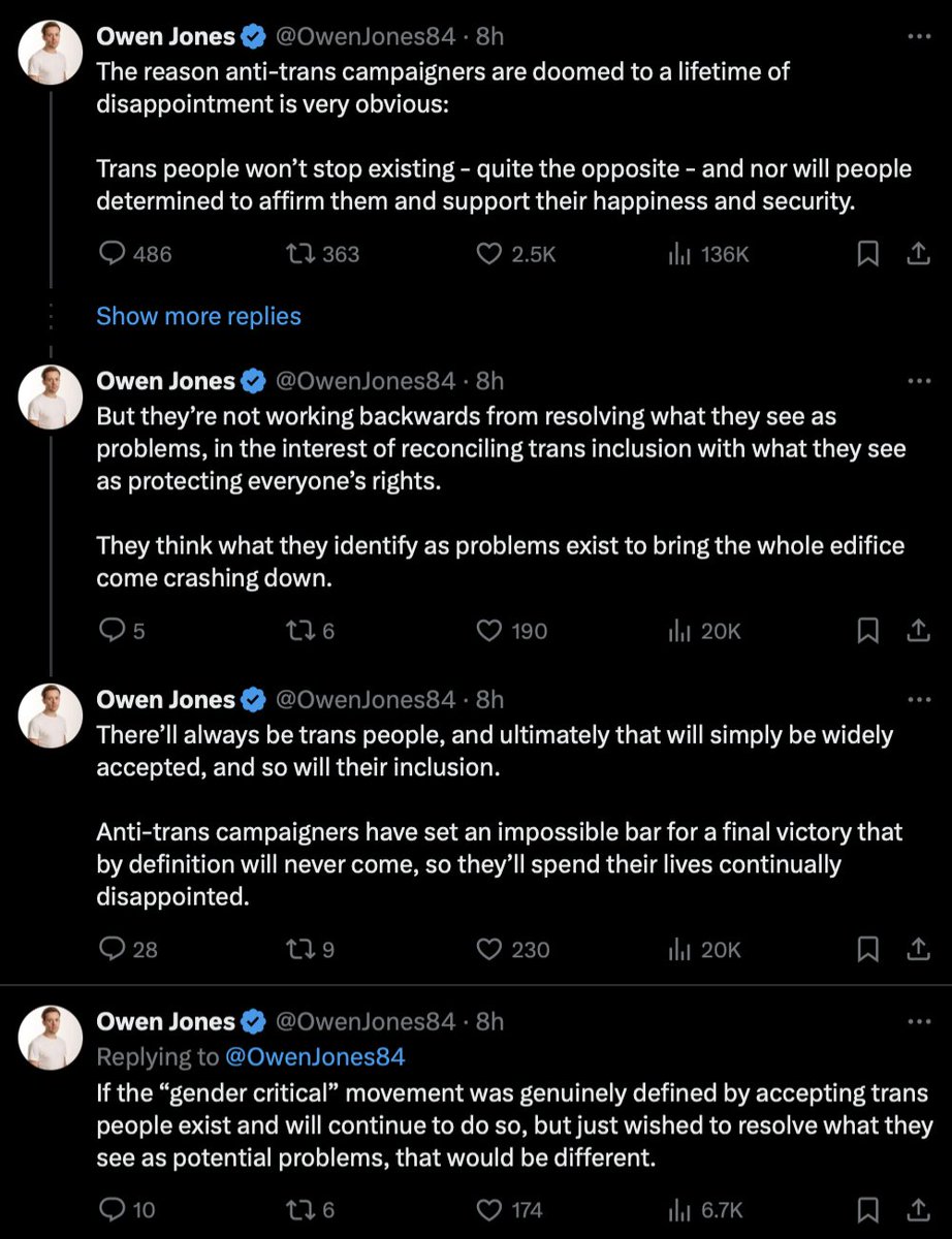 Owen Jones is the bloke still playing the harmonica on the Titanic after it's hit the iceberg. No-one is saying trans people don't exist. No-one. He's 40 years old and writes like a teenage Reddit user. A 'socialist' shilling for Big Pharma is hilarious. #CassReview
