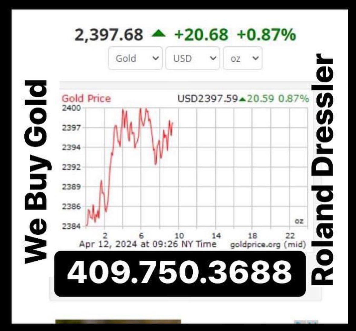 Need Cash? I Buy Gold 409.750.3688 Roland Dressler, #Gold #GoldBuyer #CashforGold #WeBuyGold #RolandDressler #EstateSaleServices #EstateBuyouts #EstateLiquidator #EstateSaleCompany #ShopTexasCity #ExploreTexasCity #GoldCoins #GoldBullion #GoldJewelry #DentalGold #ScrapGold #Texas