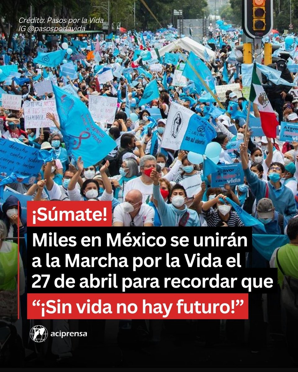 ¡A marchar por la defensa de la vida! 🙏 💙 El sábado 27 de abril, miles de ciudadanos saldrán a las calles de Ciudad de México para participar en la Marcha por la Vida 2024, organizada por el movimiento @pasosporlavida. La marcha, cuyo lema de este año es “¡Sin vida no hay…