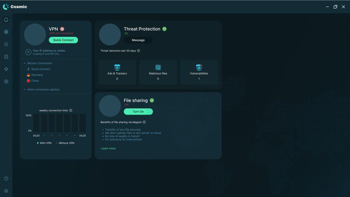 Network_Cosmic_'s tweet image. Presenting: Our desktop app UI previews!

#DePIN #dVPN