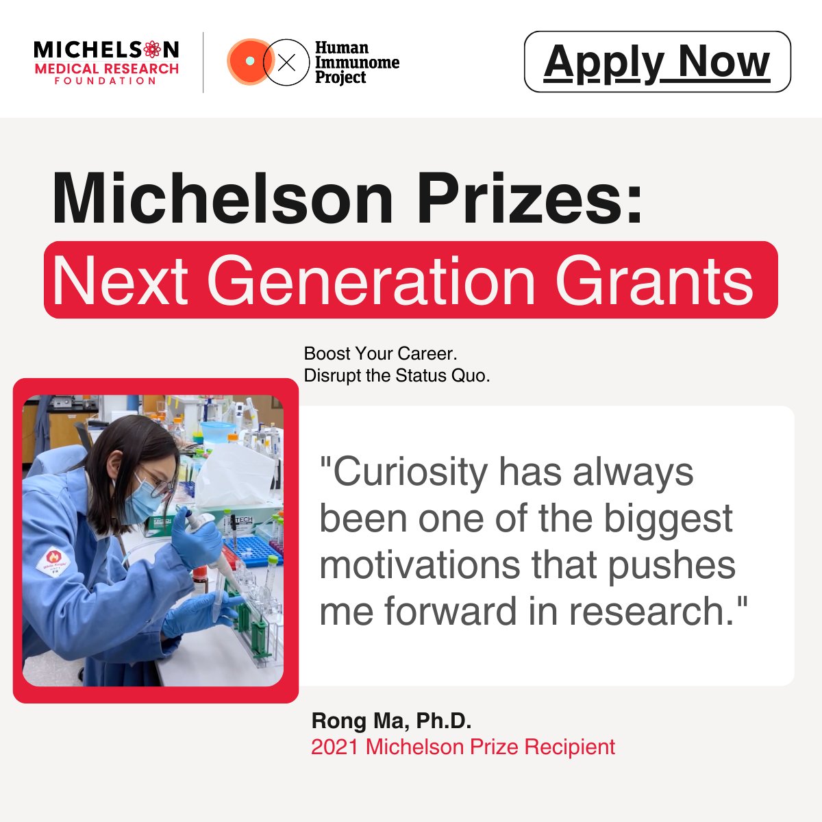 2021 #MichelsonPrizes: Next Generation Grant recipient, Dr. Rong Ma, harnessed mechanotechnology to advance vaccine development and personalize cancer treatment. If you're a early-career immunologist, consider applying for our Next Generation Grant: michelsonprizes.smapply.org