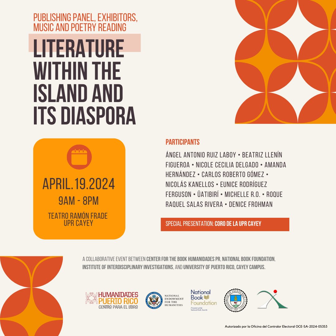 On April 19, join editors, publishers, and poets for conversations and readings about Puerto Rican literature from/in the diverse places where the Boricua experience and imagination unfolds. In partnership w/@HumanidadesPR and @uprcayey. More info here: nationalbook.org/events/puerto-…