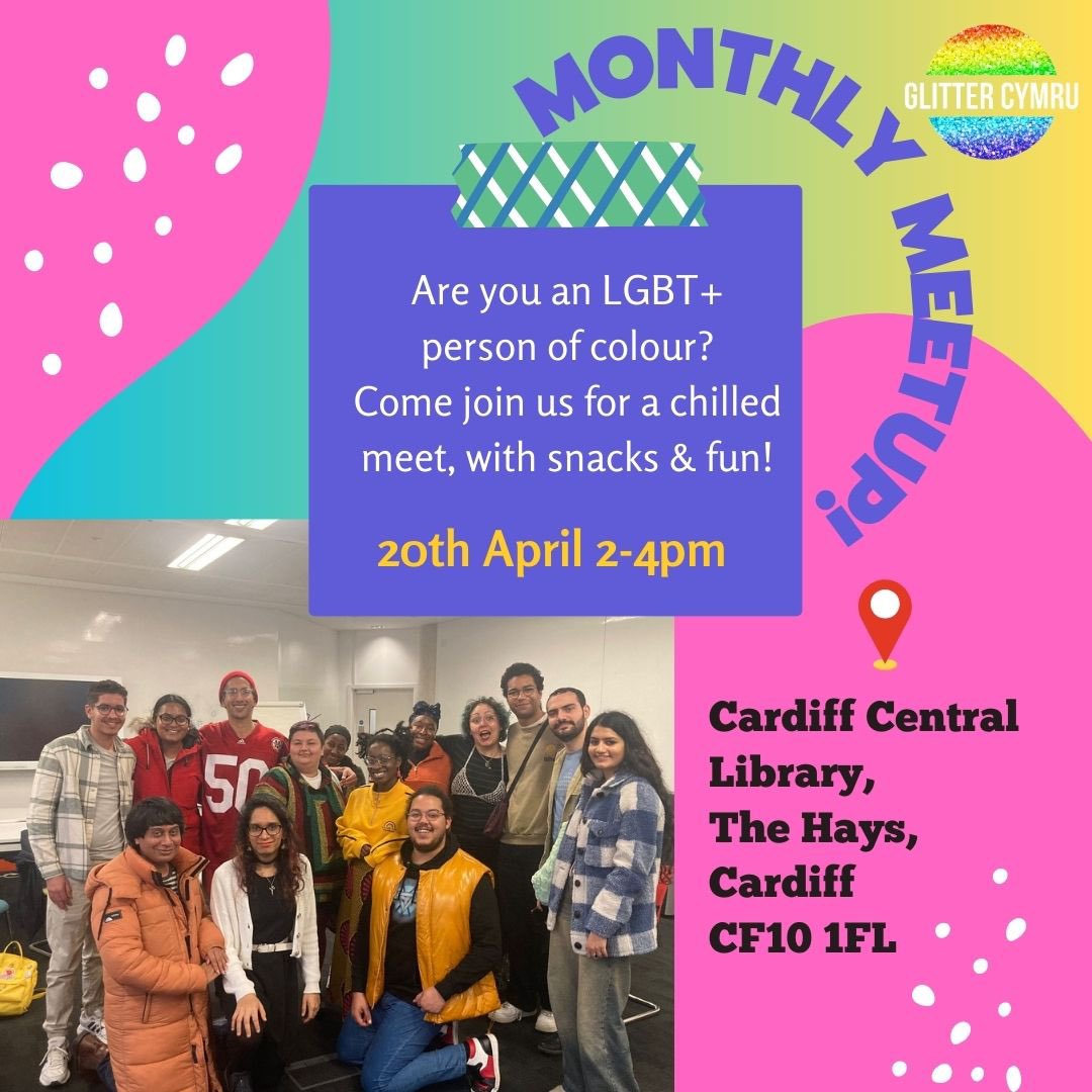 Our next meet-up is on Saturday 20th April, 2pm to 4pm at Cardiff Central Library. DM us for more info ❤️🏳️‍⚧️🌈❤️