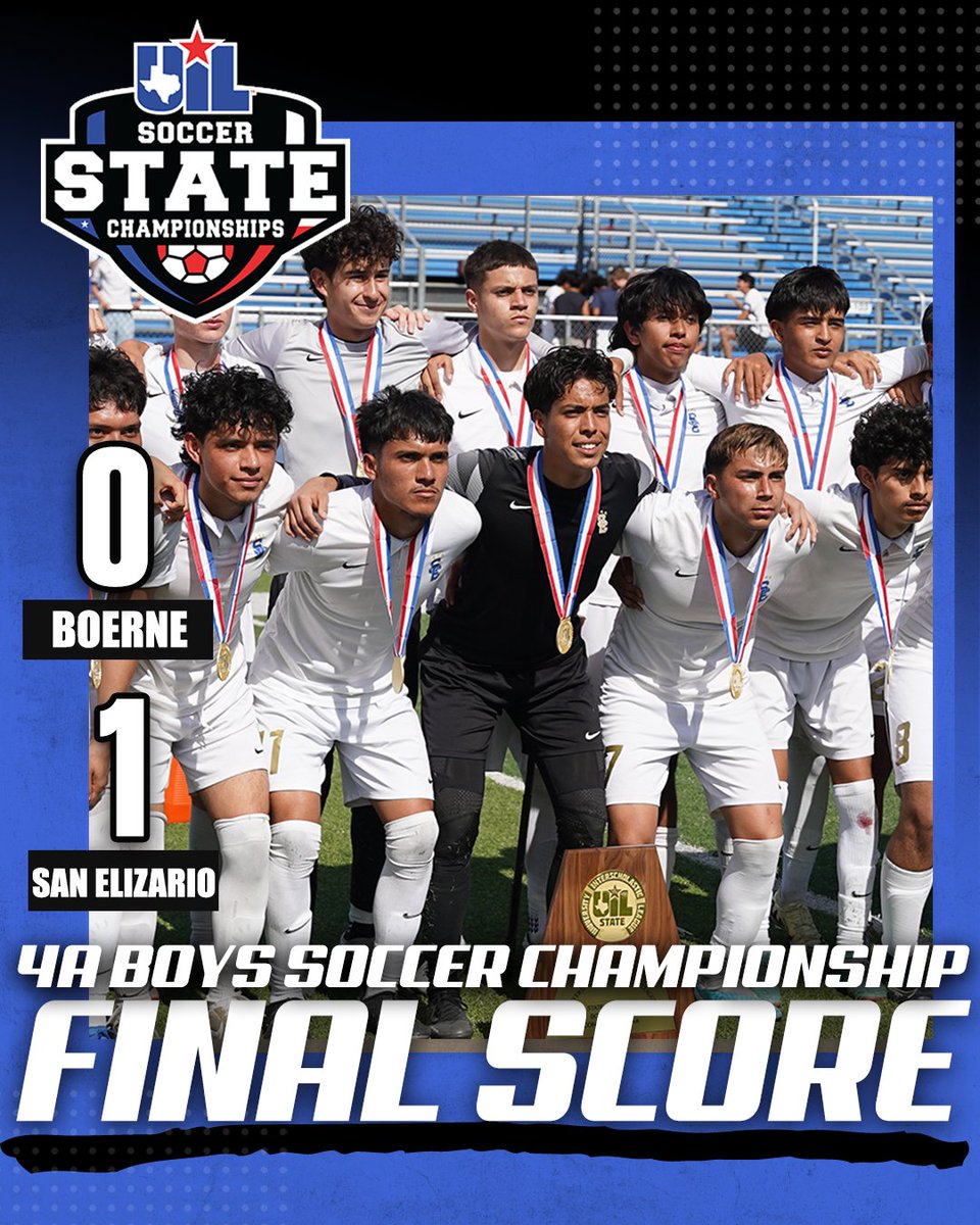 #UILState Boys Soccer 4A Championship FINAL SCORE: Boerne 0️⃣ San Elizario 1️⃣ 📊Box Score ➡️ bit.ly/4aWlaal