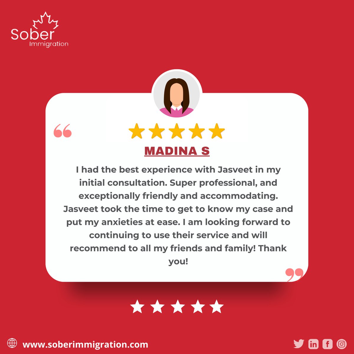 Thank you for choosing us to guide you through this journey! #ClientLove #ImmigrationJourney #ClientReview #HappyClient #Grateful #ThankYou #ImmigrationSuccess #PositiveFeedback #CustomerExperience #SatisfiedCustomer #ImmigrationExperts #TrustedService