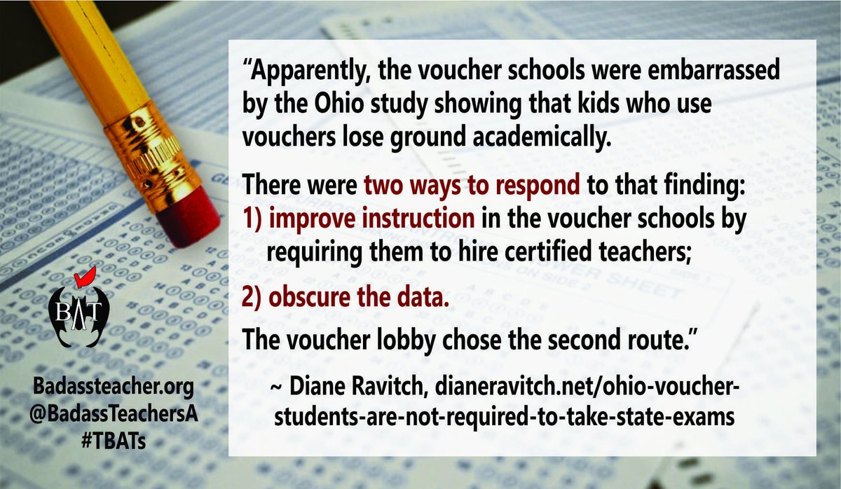 Public schools have to take standardized tests. Since Charter & Voucher  schools get public money, they should have to take the tests. It's  only fair. #TBATs @joshcowenMSU @mrobmused @DianeRavitch @NPEaction @piper4missouri @teka21bat #SayNoToVouchers #SchoolChoiceIsNoChoice