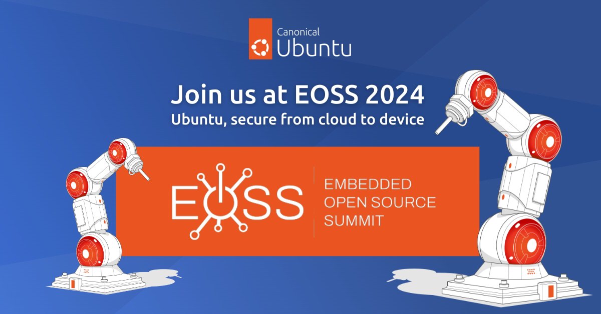 Find us at EOSS 2024! 👀 We will show how to use Ubuntu Core as the OS for smart homes, robotics, and automotive devices. Our project with Wattch will also be showcased on the roof of Las Vegas Convention Centre. Ubuntu for IoT: ubuntu.com/internet-of-th… #EOSS2024 #UbuntuCore