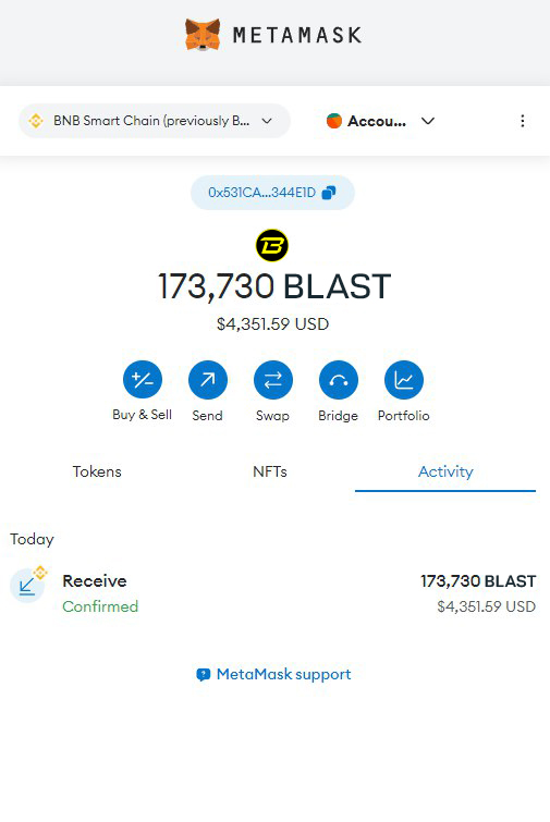 📢 Breaking news! The $BLAST Airdrop has started, and I've scored a massive 17000 tokens! Check your rewards now! 💎💰 twitter.com/BlastETHL2/sta…