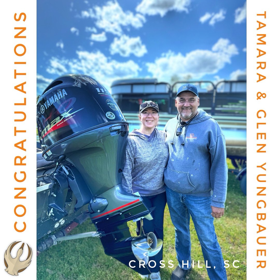 Glen & Tamara Yungbauer of Cross Hill, SC with their powerful new YAMAHA® VF115 SHO repower. An avid fishing couple, the Yungbauers have class-leading performance & one of the most responsive outboards on the water. #LetsTakeitOutside 
#Top100BoatDealer
#5StarCertified
#MuddyBay