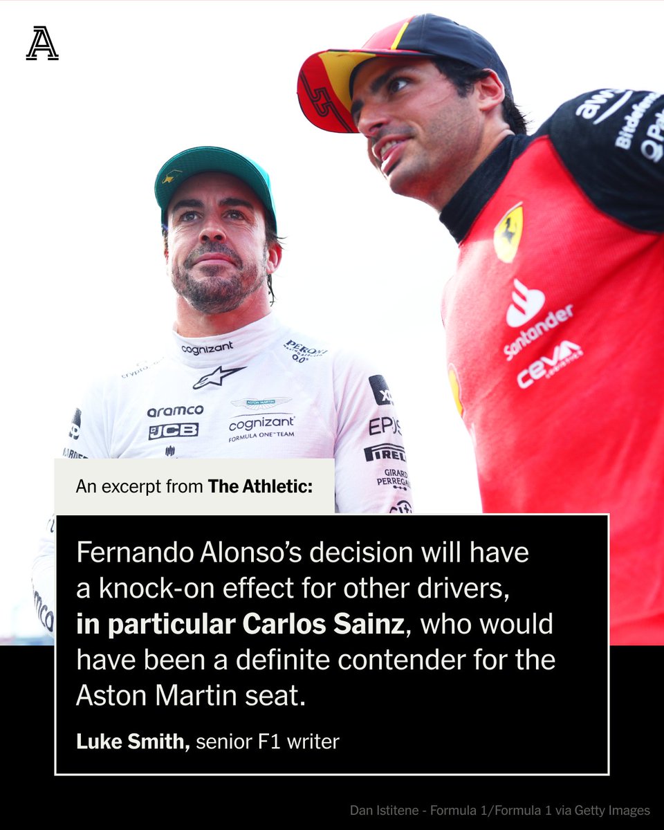 Fernando Alonso is off the table for 2025. However unsurprising the deal may be, it’s a big, early domino to fall in a driver market that is starting to accelerate. @LukeSmithF1 with more: theathletic.com/5408961/2024/0…