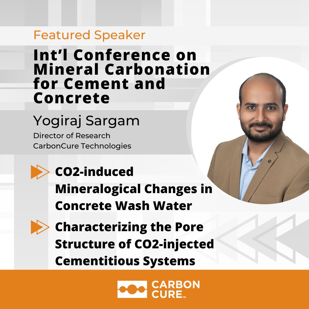 At the first ever Int'l Conference on Mineral Carbonation for Cement & Concrete, #CarbonCure Director of Research, Dr. Yogi Sargam, will present our technologies & findings. Sponsored by @RILEM1947, this inaugural event will take place at @RWTH. Details: bit.ly/4aOIPJB