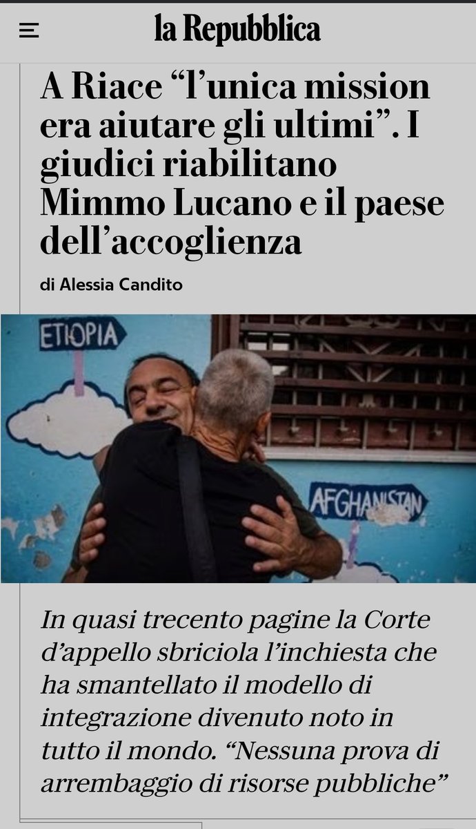 Felicissimo per 
#MimmoLucano, 
ma la sua 'utopia' è stata distrutta.
Spero riesca come e più di prima a donare umanità e dignità ai reietti che fuggono da guerre e miseria.